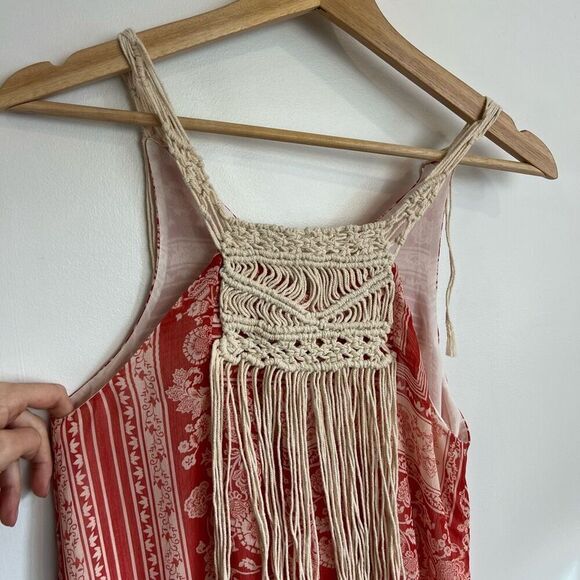 Zara Boho Flowy Coastal Macramé Tassels Maxi Beach Resort Vacation Dress XS / S - Picture 13 of 15